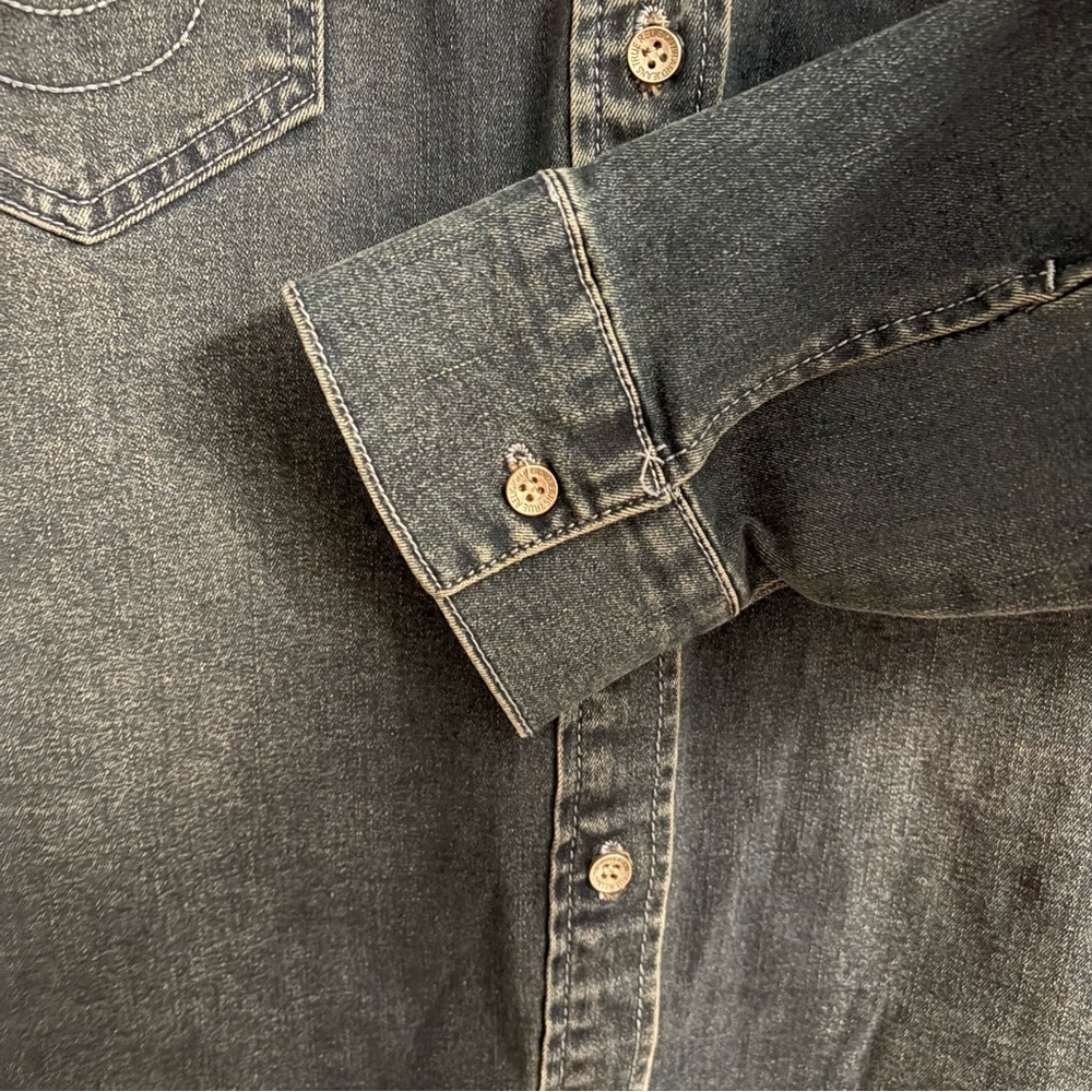True Religion Georgia Denim Glitter button Shirt Cozy Fireside Wash XL - Picture 7 of 10